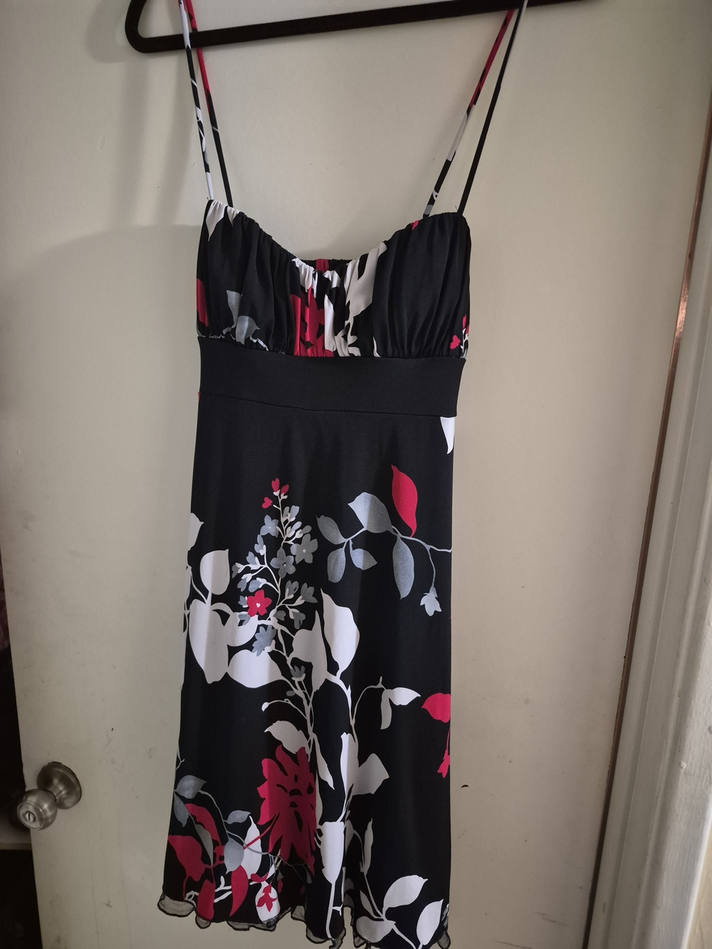 Speechless Black Floral Midi Dress with Pink and White Accents